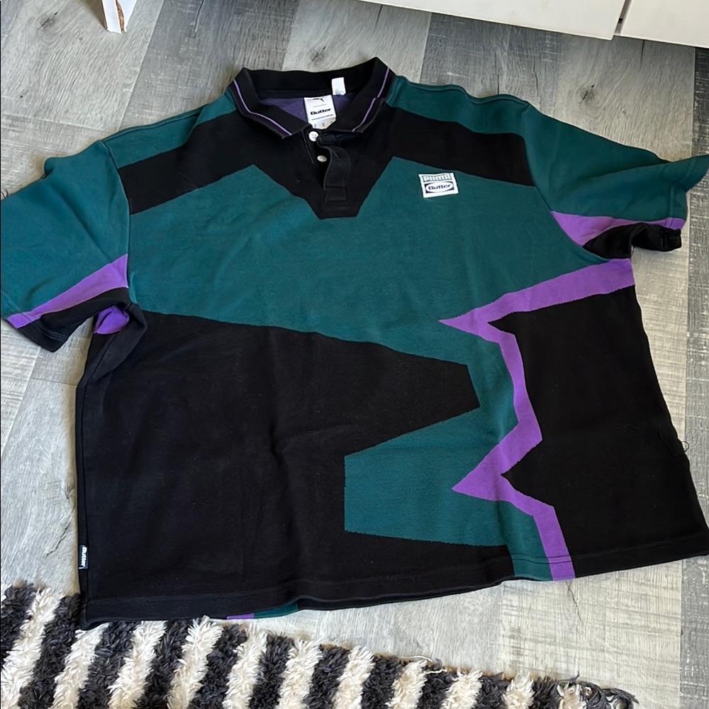 Puma Men's Polo Shirt - Teal, Black, and Purple
